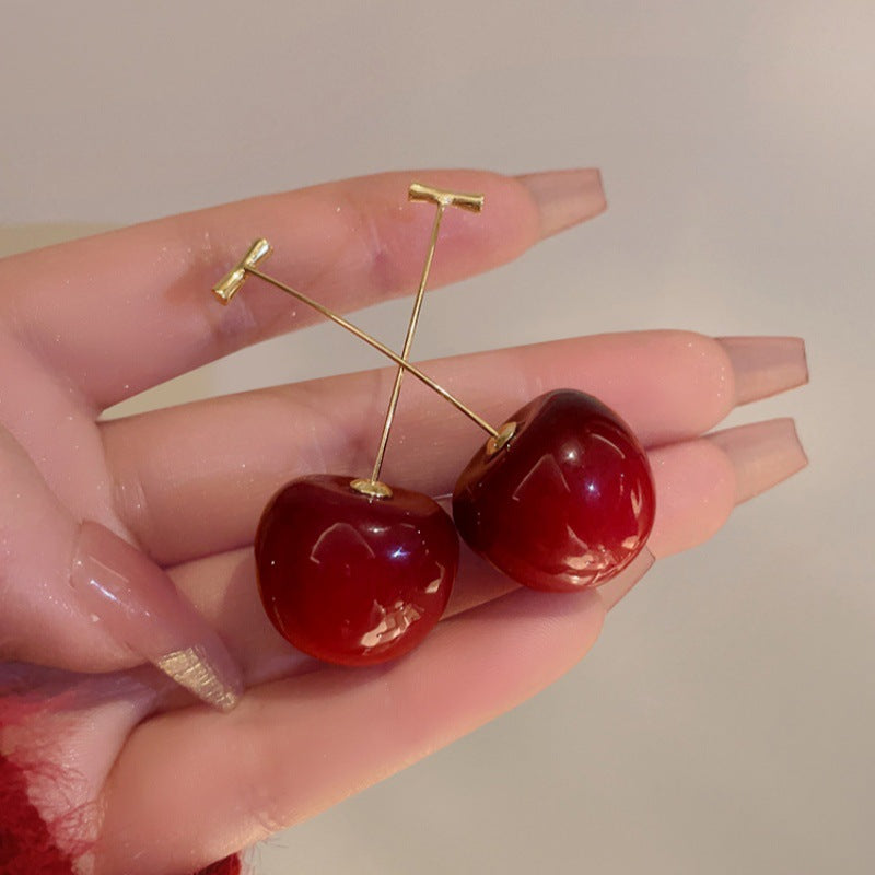 Red Cherry Earrings Long Cherry Earrings