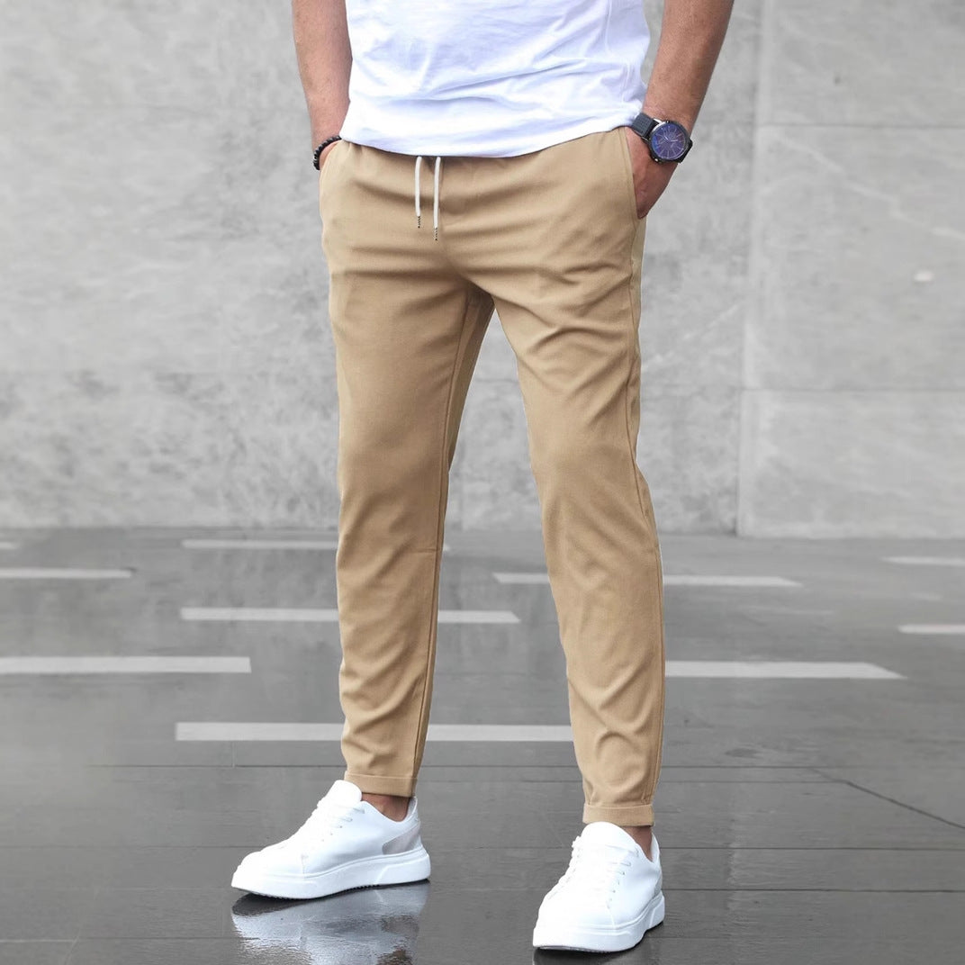 Men's Casual Pants With Pockets Fashion Slim Fit Drawstring Trousers