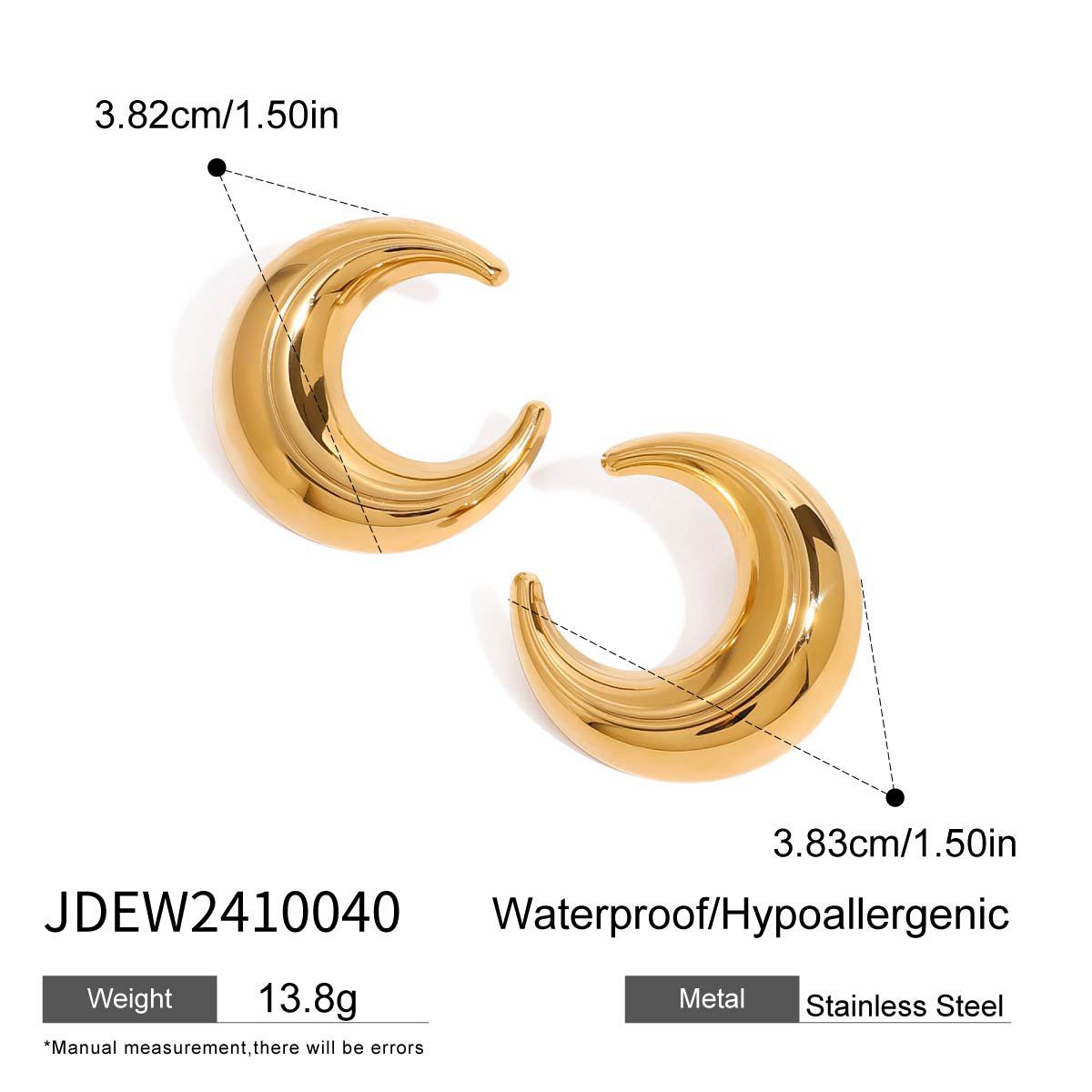 Stainless Steel Gold Earrings Titanium Steel Moon Studs