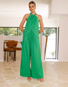 Women's Round Neck Wide Leg Pants Suit
