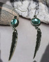 Fashion Simple Opal Feather Pendant Earrings