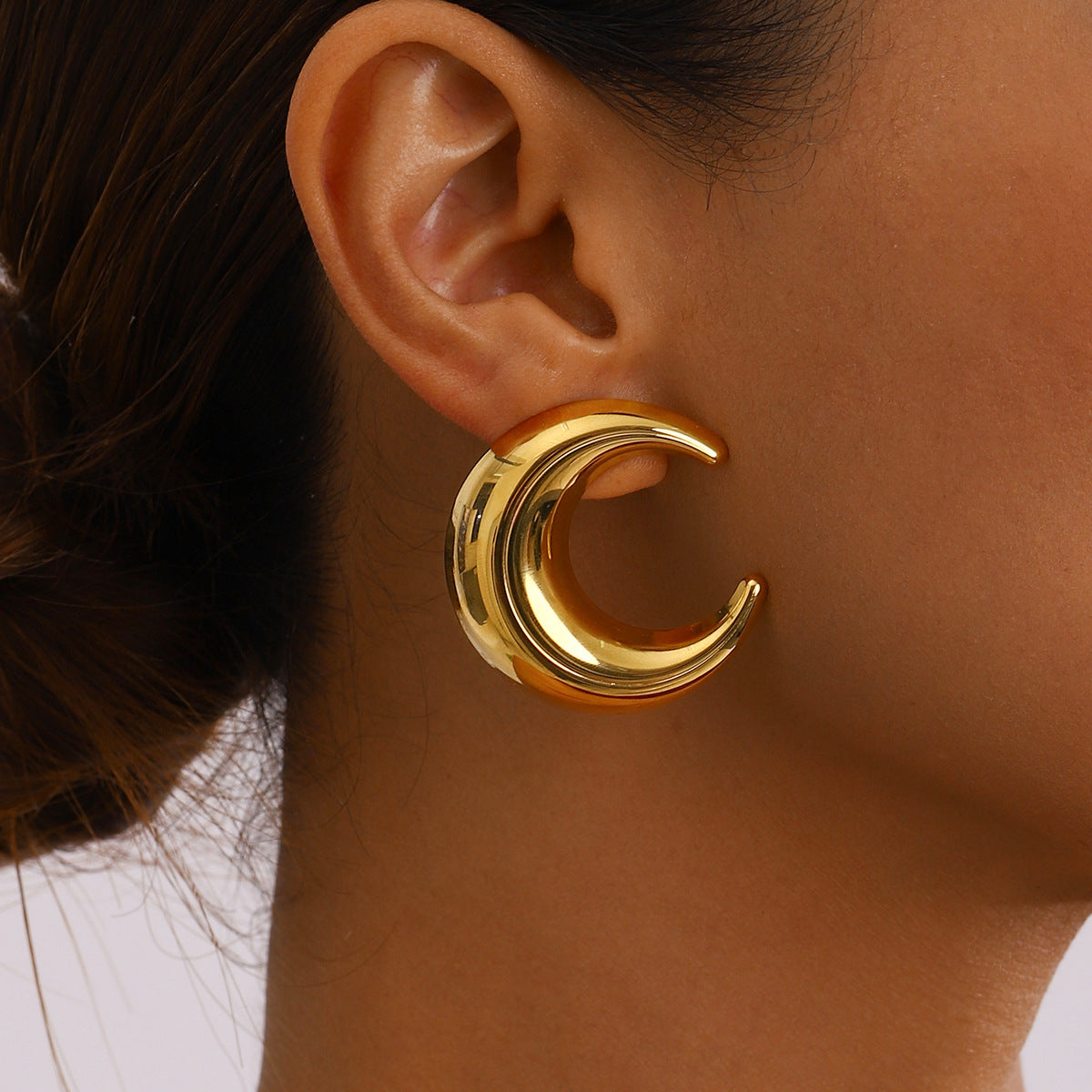 Stainless Steel Gold Earrings Titanium Steel Moon Studs