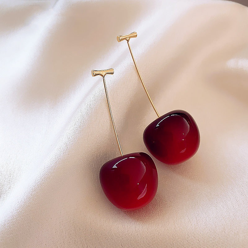 Red Cherry Earrings Long Cherry Earrings