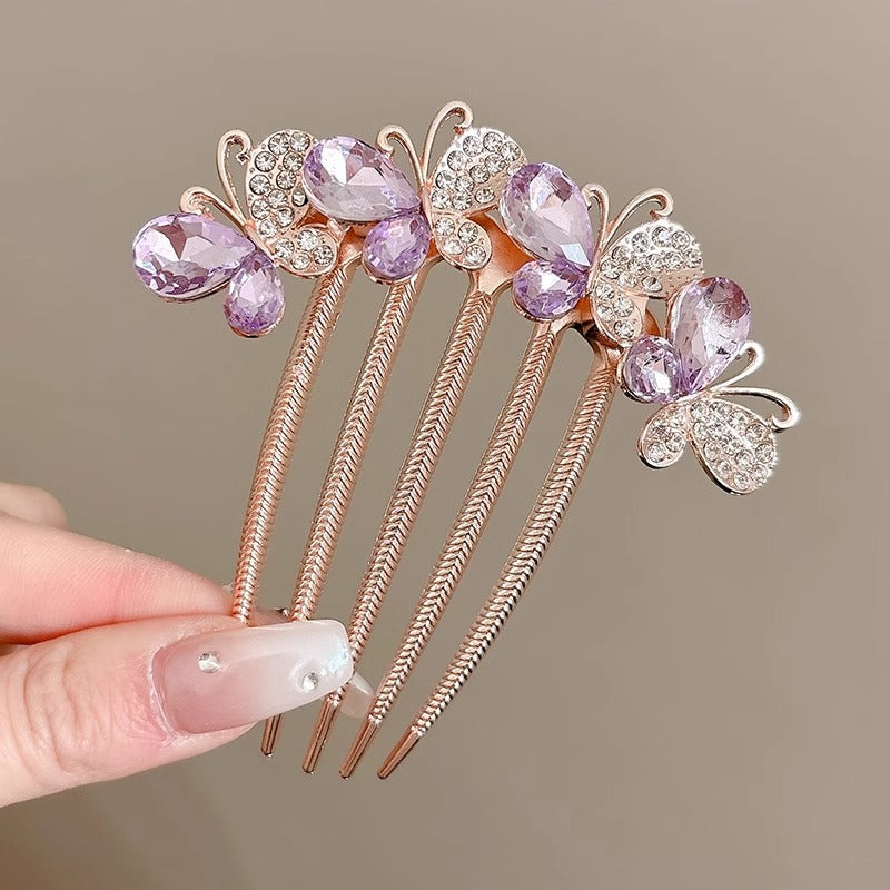 Rhinestone Butterfly Insert Comb For Updo Barrettes