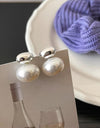 S925 Sterling Silver Oval Sliver Beads Artificial Pearl Earrings Women