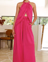 Women's Round Neck Wide Leg Pants Suit