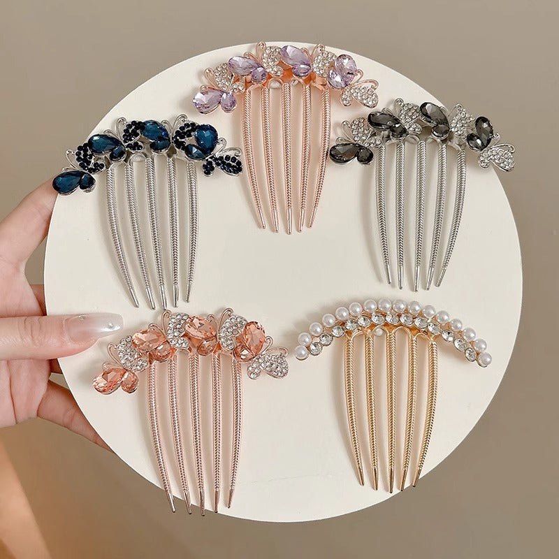 Rhinestone Butterfly Insert Comb For Updo Barrettes