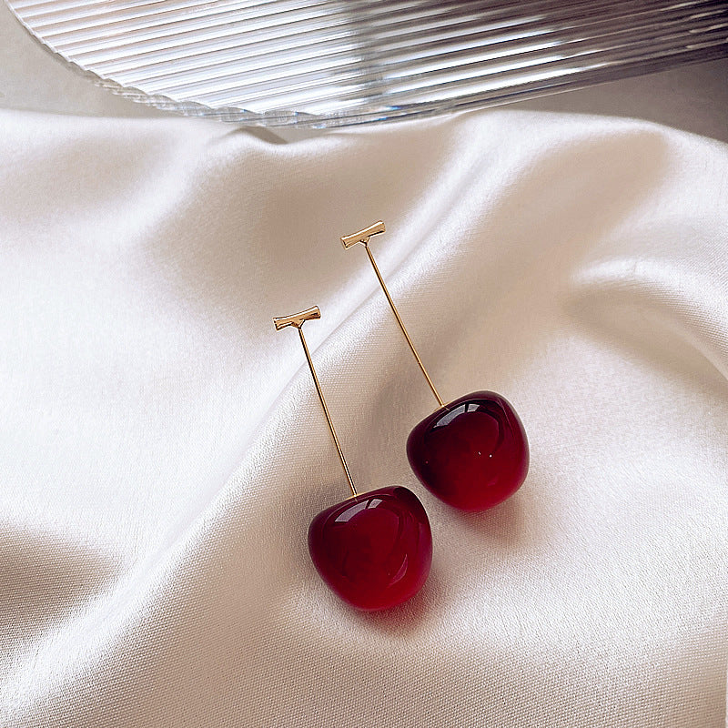 Red Cherry Earrings Long Cherry Earrings