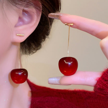 Red Cherry Earrings Long Cherry Earrings