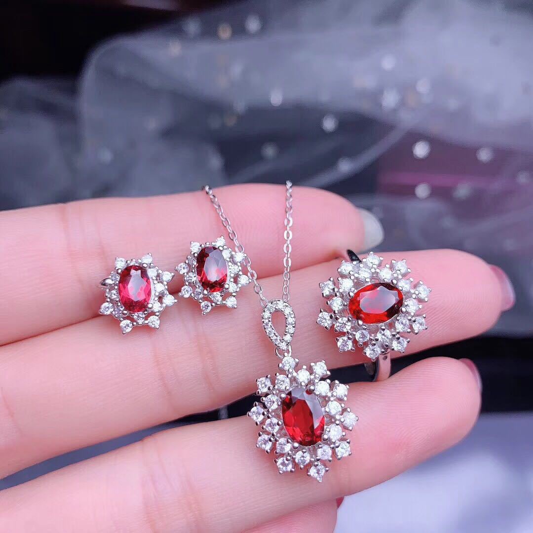 Open Ring Necklace Ear Stud Pendant Suit