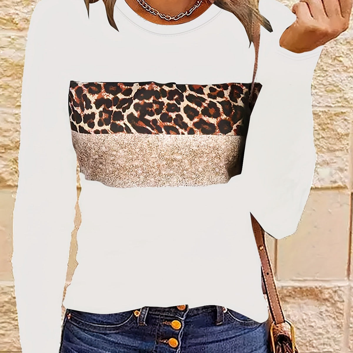 Women's Simple Casual Printing Long Sleeved Fitted T-shirt