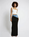 Fashion Black Panel Denim Skirt