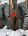 Men's Ice Silk Stitching Six-pocket Embroidery High Elastic Casual Pants