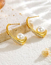 Fashion Stainless Steel Rhinestone Pearl Earrings