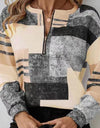 Round Neck Half Zipper Casual Style Polo Shirt Irregular Geometric Top