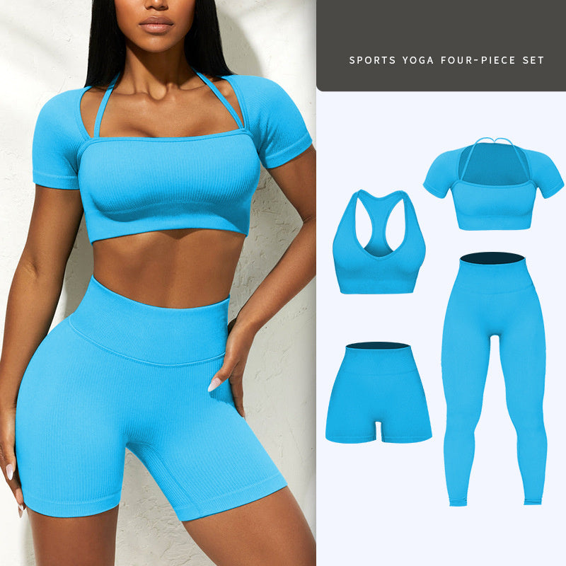 Yoga Wear Suit Running Sports Vest Beautiful Back Zipper Long Sleeve Peach Hip Fitness Shorts