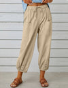 Loose High Waist Button Cotton And Linen Trousers Cropped Pants Wide Leg Women's Pants