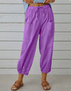 Loose High Waist Button Cotton And Linen Trousers Cropped Pants Wide Leg Women's Pants