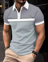 Color Stitching Turnover Neck Button Short Sleeve T-shirt
