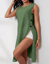 Women's Round Neck Solid Color Split Hem Sleeveless Casual Shirt For Summer