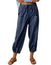 Loose High Waist Button Cotton And Linen Trousers Cropped Pants Wide Leg Women's Pants