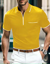 Summer New Men's Zipper Loose Casual Pocket Men's Sports Polo Shirt