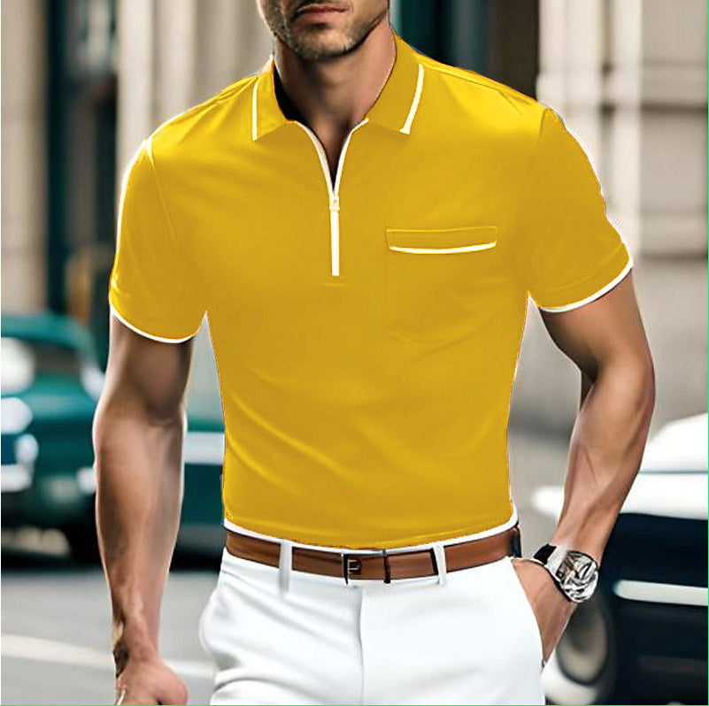 Summer New Men's Zipper Loose Casual Pocket Men's Sports Polo Shirt