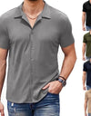 Casual Collar Short Sleeve  Polo Shirt With Button Men's Cotton Blend Shirt