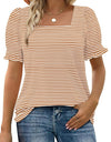 Spring And Summer New Fashion Simple U-neck Petal Sleeve Loose T-shirt