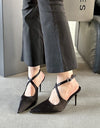 Elegant Pointed Toe Spring And Summer Light Satin Sandals Cross Strap Kitten Women's High Heels