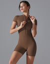 Summer Zipper Short-sleeved Shorts Jumpsuit Yoga Fitness Dance Slim Sports Bodysuit Women Sports Clothing