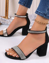 Rhinestone High Heel Sandals Summer Chunky Square Heel Sandals Open Toe Strappy Shoes