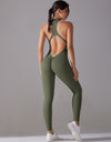 Solid Beauty-back Long Pants Jumpsuit Yoga Fitness Running Dance Slim Bodysuit Women Sports Clothing