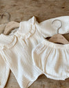 Baby Wrinkled Cotton Ruffle Collar Lapel Top Pants Set