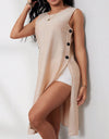 Women's Round Neck Solid Color Split Hem Sleeveless Casual Shirt For Summer