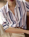 Color Blocking Temperament Striped Shirt For Women