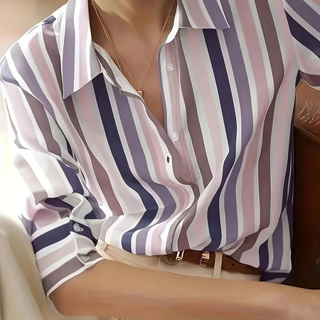 Color Blocking Temperament Striped Shirt For Women
