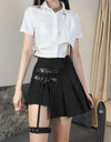 Dark Leg Ring Asymmetric High Waist Pleated Skirt Half-length Short