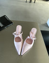 Elegant Pointed Toe Spring And Summer Light Satin Sandals Cross Strap Kitten Women's High Heels