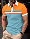 Color Stitching Turnover Neck Button Short Sleeve T-shirt
