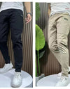Men's Ice Silk Stitching Six-pocket Embroidery High Elastic Casual Pants