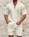 Men Tracksuits Summer Fashion Solid Loose Casual Two Pieces Lapel Button Shirt Shorts Beach Holiday All-match Outfits Male