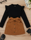 Medium And Large Children Sunken Stripe Corduroy Skirt Outfit