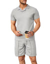 Summer New Waffle V-neck Polo Shirt Men's Suit