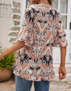 V-neck Printed T-shirt Casual Bell Sleeve Top