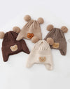 Baby Hat Warm Earflaps Cap Cute Bear Baby Knitted Woolen Cap