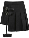 Dark Leg Ring Asymmetric High Waist Pleated Skirt Half-length Short