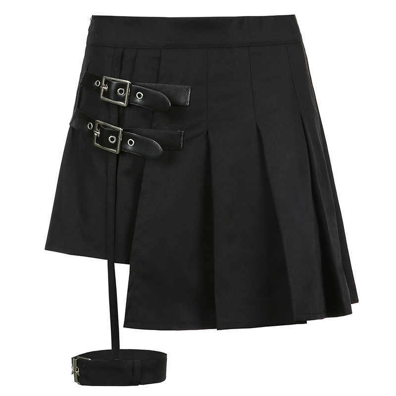Dark Leg Ring Asymmetric High Waist Pleated Skirt Half-length Short
