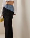 Fashion Black Panel Denim Skirt