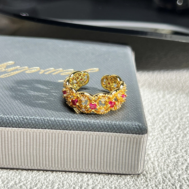 French Rose Zircon Light Luxury High-grade Ring